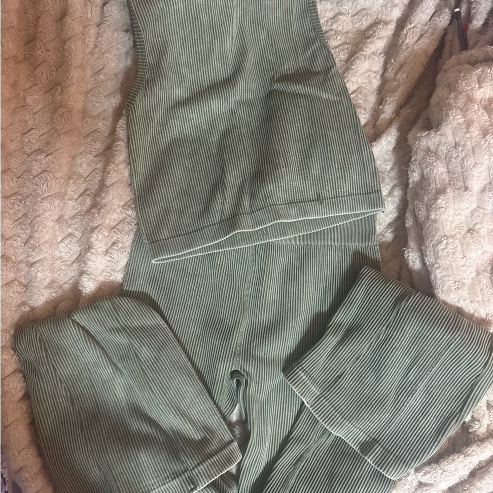 Ribbed Knit Two-Piece Set in Sage Green